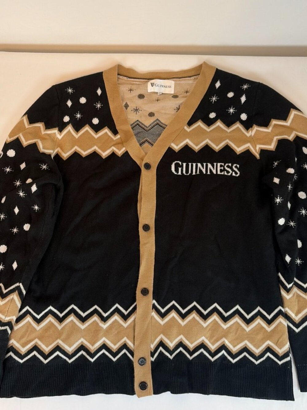 Guinness Christmas Cardigan Sweater Men's L Black